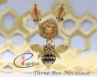 Handcrafted Queen Bee Necklace Pendant with Honeycomb on Gold Plated Chain. Ezartesa design