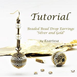 Tutorial de pendientes colgantes con cuentas, patrón de pendientes colgantes con cuentas de semillas de plata y oro con cristales Swarovski Rose Montees y cristal checo.
