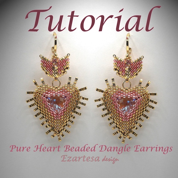 Tutoriel de boucles d'oreilles pendantes en perles de coeur pur, motif perles de rocaille par Ezartesa