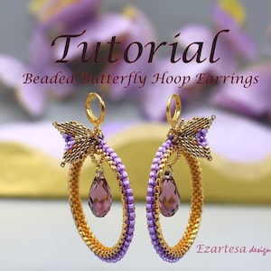 Butterfly Beaded Hoop Earrings Tutorial, Seed Bead Pattern by Ezartesa