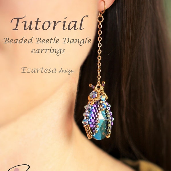 Beading Pattern Tutorial, Beaded Beetle Earrings, Beaded Bug Seed Bead Earrings by Ezartesa