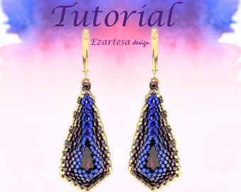 Beaded Bezel Teardrop Earrings Tutorial with Glass Seed Beads and Swarovski Crystals, Ezartesa Design