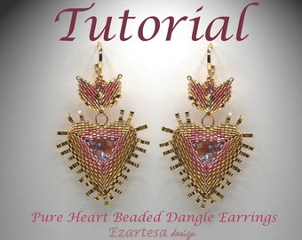 Pure Heart Beaded Dangle Earrings Tutorial, Seed Bead Pattern by Ezartesa