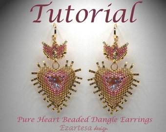 Reines Herz Perlen Baumeln Ohrringe Tutorial, Seed Bead Muster von Ezartesa