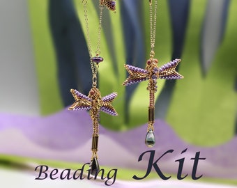 Enchanted Garden Necklace, Beaded Dragonfly and Butterfly Beading Kit, Seed Bead Pattern by Ezartesa