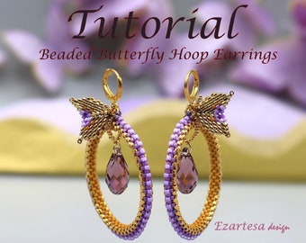 Butterfly Beaded Hoop Earrings Tutorial, Seed Bead Pattern by Ezartesa