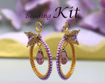 Beading Kit. Butterfly Beaded Hoop Earrings Seed Bead Beading Pattern by Ezartesa