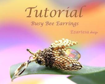 Busy Bee Dangle Earrings Tutorial, Seed Bead Beading Pattern by Ezartesa.