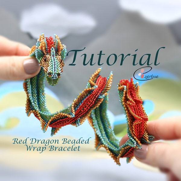 Red Dragon Beaded Wrap Bracelet Tutorial, Seed Bead Beading Pattern by Ezartesa