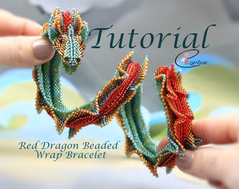 Red Dragon Beaded Wrap Bracelet Tutorial, Seed Bead Beading Pattern by Ezartesa