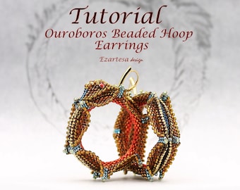 Ouroboros Beaded Hoop Earrings Tutorial. Seed Bead Beaded Serpent Hoop Earrings Pattern by Ezartesa.