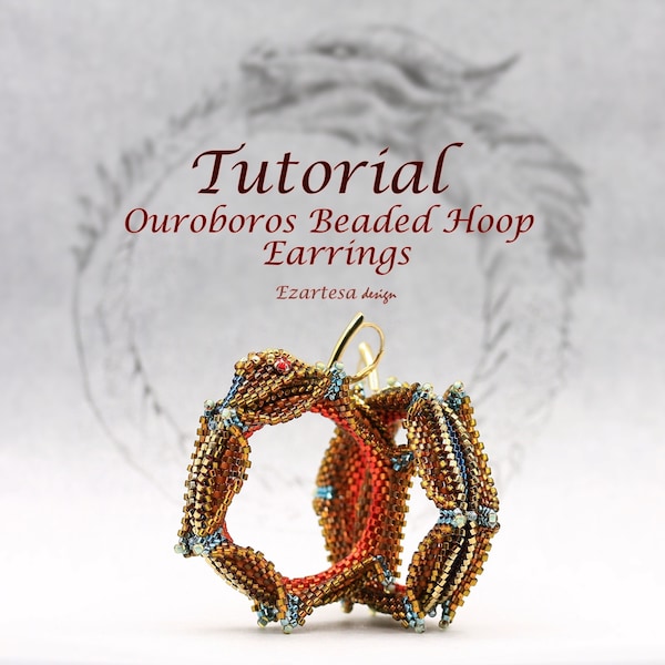 Ouroboros Beaded Hoop Earrings Tutorial. Seed Bead Beaded Serpent Hoop Earrings Pattern by Ezartesa.