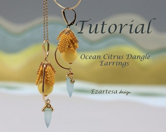 Ocean Citrus Dangle Earrings Tutorial, Seed Bead Pattern by Ezartesa