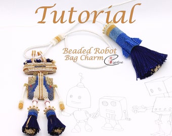 Beaded Robot Bag Charm Beading Tutorial, Seed Bead Beading Pattern by Ezartesa