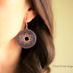 Beaded Circle Flower Earrings Tutorial, Seed Bead Pattern by Ezartesa for Beginners. image 3