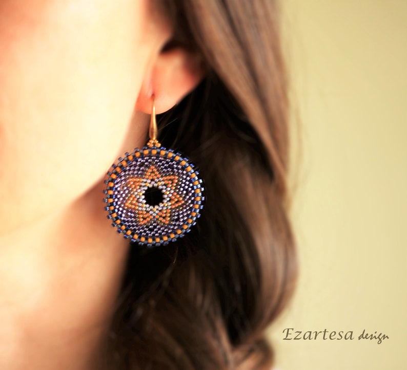 Beaded Circle Flower Earrings Tutorial, Seed Bead Pattern by Ezartesa for Beginners. image 3