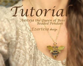 Austėja the Queen of Bees Beaded Pendant Tutorial, Seed Bead Pattern by Ezartesa
