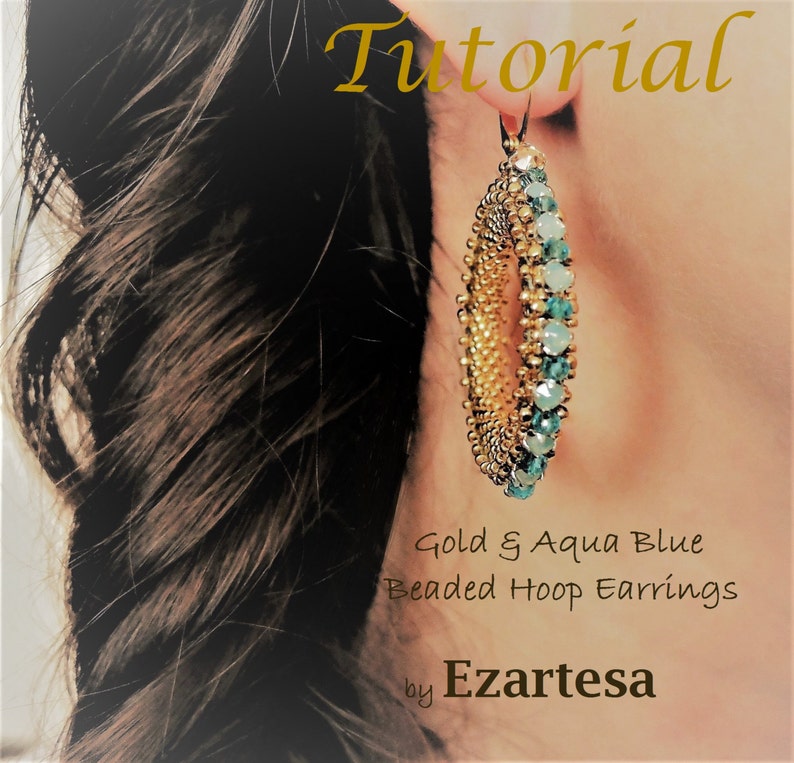 Diy Beaded Earrings Tutorial Beaded Hoop Earrings Tutorial Gold Seed Bead Aqua Blue Glass | Etsy