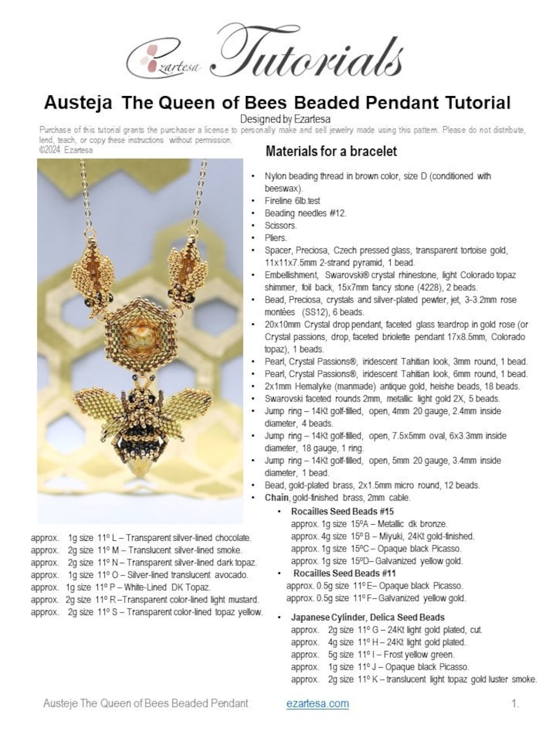 Austėja the Queen of Bees Beaded Pendant Tutorial, Seed Bead Pattern by ...