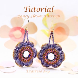 Beading Tutorial Pattern, Fancy Flower Beaded Dangle Earrings Tutorial by Ezartesa