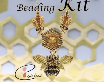 Beading Kit, Austėja the Queen of Bees Beaded Pendant Tutorial, Seed Bead Pattern by Ezartesa