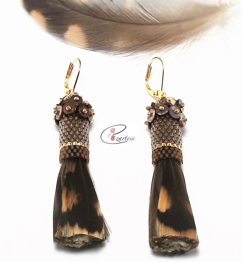Feather Tassel Beaded Earrings Tutorial Pattern With Glass Etsy
