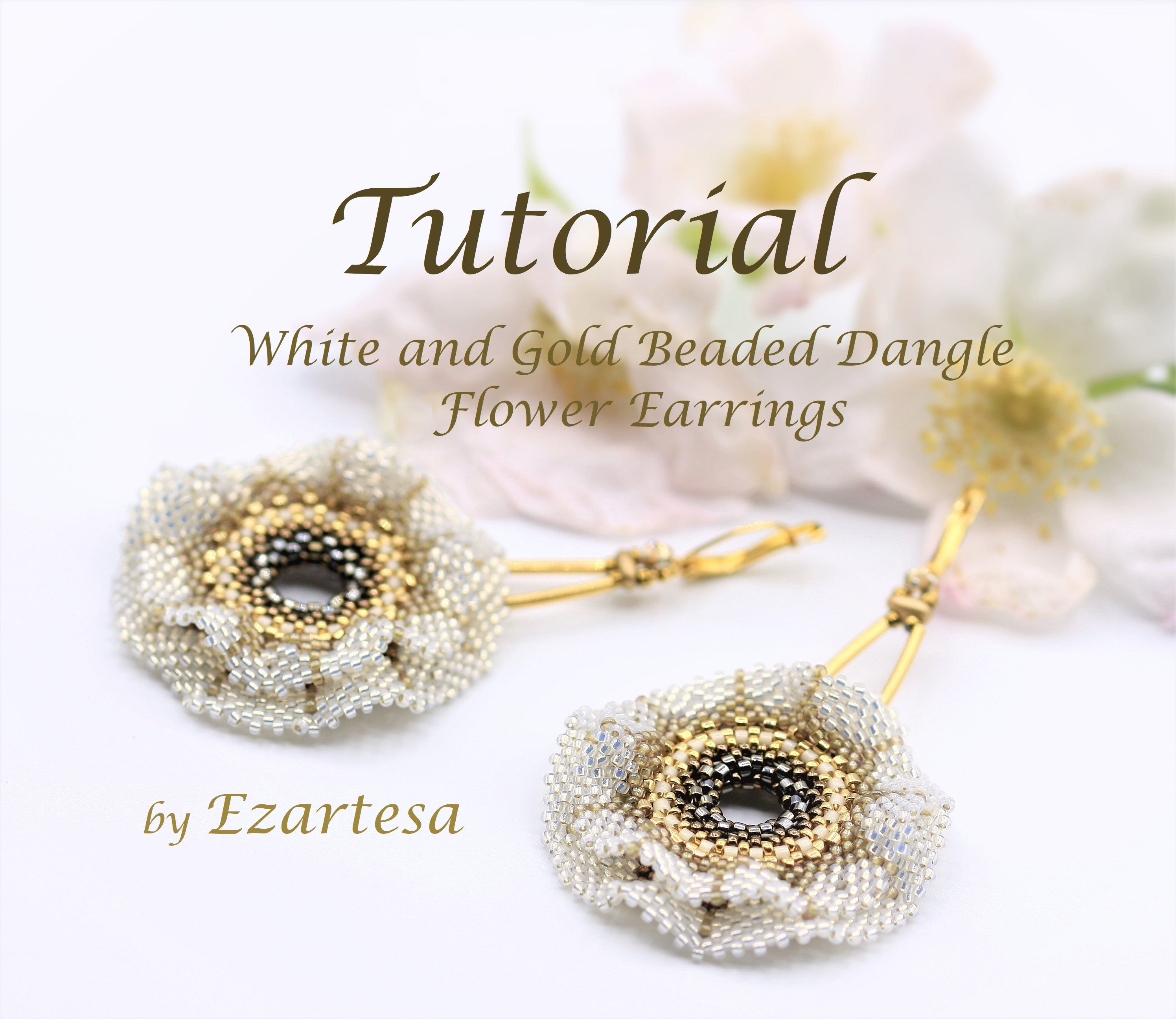 Beaded Flower Earrings Tutorial With White and Gold Seed Etsy
