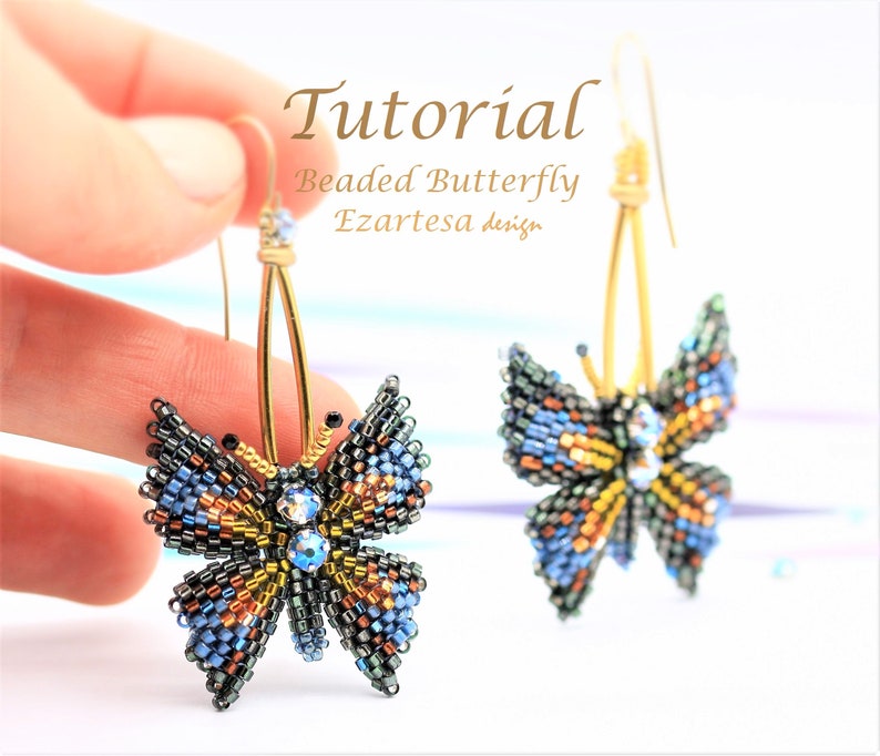 Beading Pattern, Beaded Butterfly Earrings Tutorial, Butterfly Ring by Ezartesa image 3