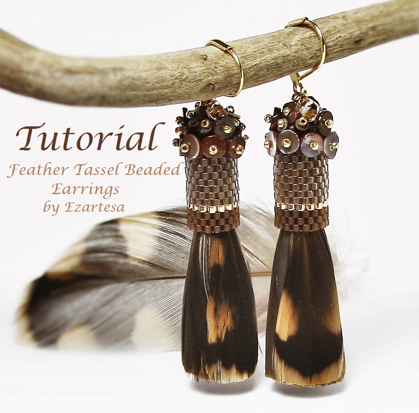 Feather Tassel Beaded Earrings Tutorial Pattern with Glass Etsy