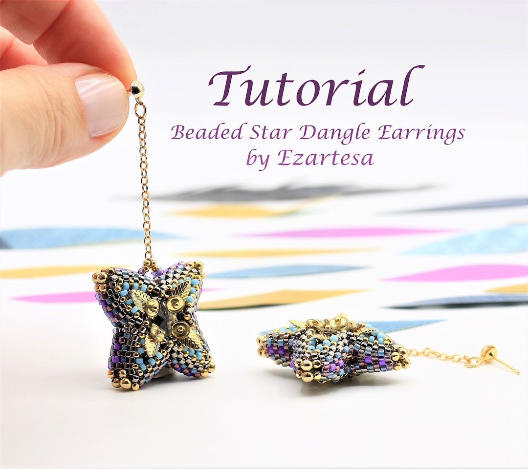 Beaded Bead Dangle Earrings Tutorial, Beaded Star Earrings Pattern With