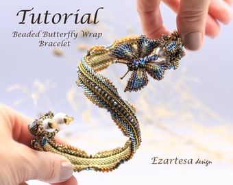 Beading Pattern, Beaded Butterfly Wrap Bracelet Tutorial by Ezartesa