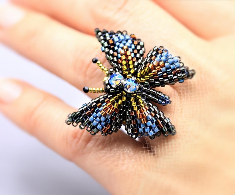 Beading Pattern, Beaded Butterfly Earrings Tutorial, Butterfly Ring by Ezartesa image 4