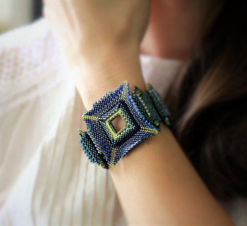 Fancy Squares Beaded Bracelet Tutorial With Glass Seed Beads Etsy