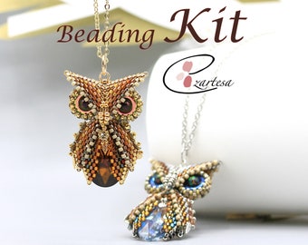 Beaded Owl Pendant Beading Kit, Seed Bead Pattern by Ezartesa