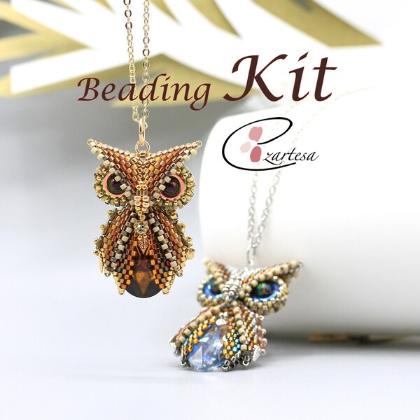 Kit de perles avec pendentif hibou, motif perles de rocaille par Ezartesa