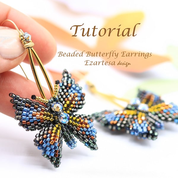 Motif de perles, tutoriel de boucles d'oreilles papillon perlées, bague papillon par Ezartesa