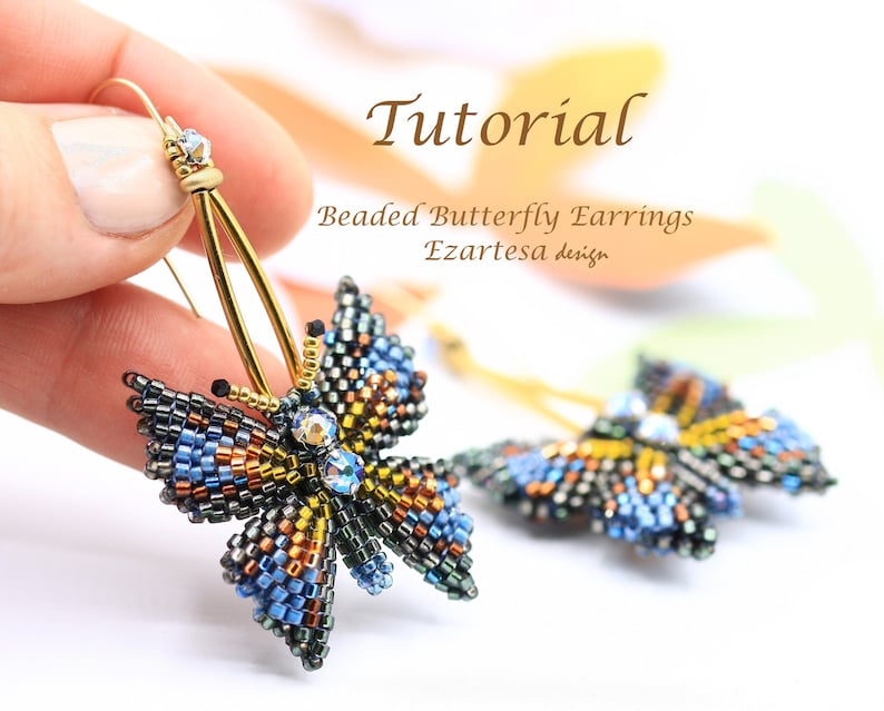 Beading Pattern, Beaded Butterfly Earrings Tutorial, Butterfly Ring by Ezartesa image 1