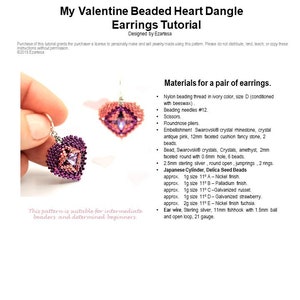 My Valentine Beaded Heart Dangle Earrings Tutorial, Seed Bead Pattern by Ezartesa image 2