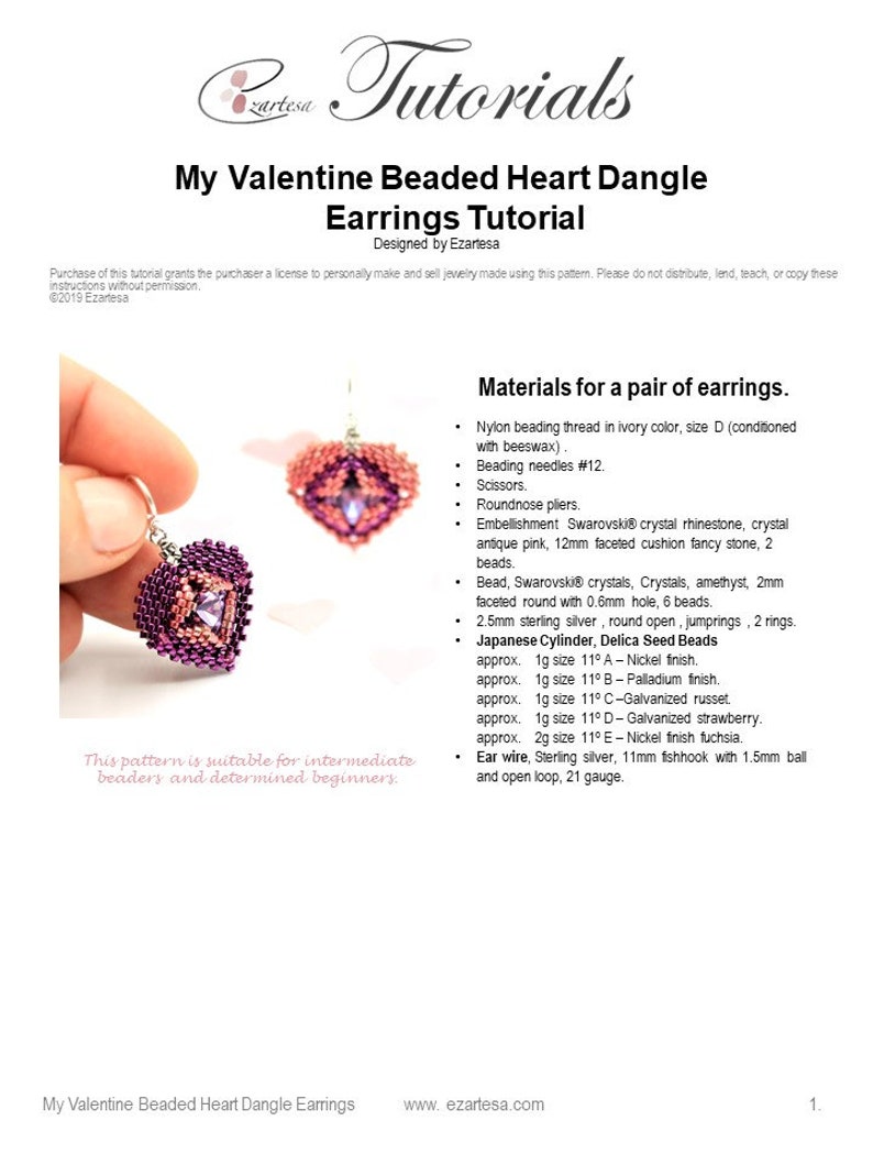 My Valentine Beaded Heart Dangle Earrings Tutorial, Seed Bead Pattern by Ezartesa image 2