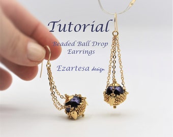 Beaded Ball Drop Earrings Tutorial: Swarovski Pearls & Seed Bead Bead Weaving Pattern (PDF)
