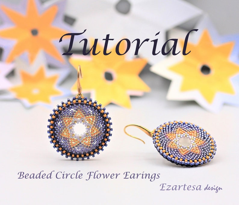 Beaded Circle Flower Earrings Tutorial, Seed Bead Pattern by Ezartesa for Beginners. image 2