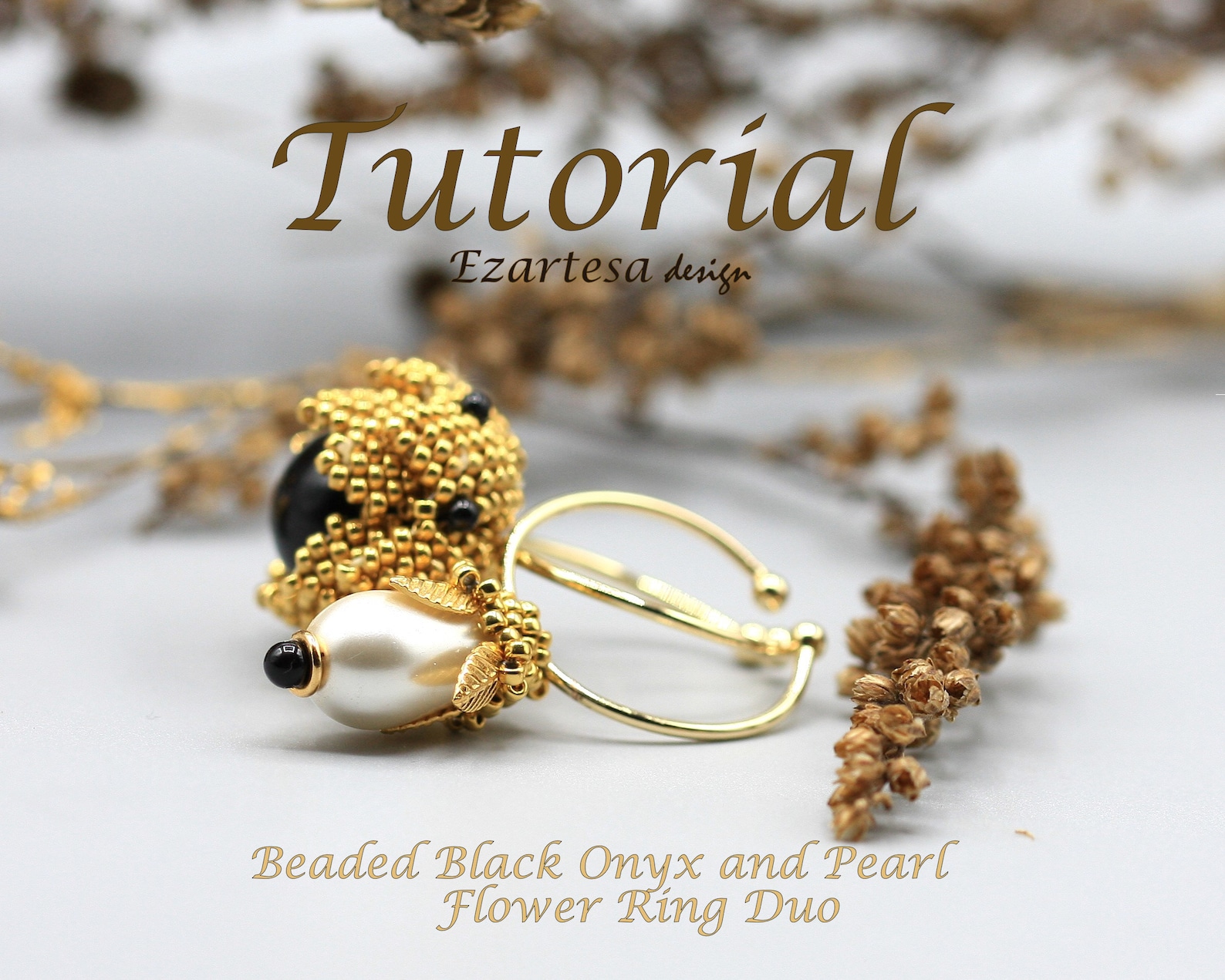 Beaded Flower Ring Pattern. Black Onyx and Pearl Drop Beaded Etsy