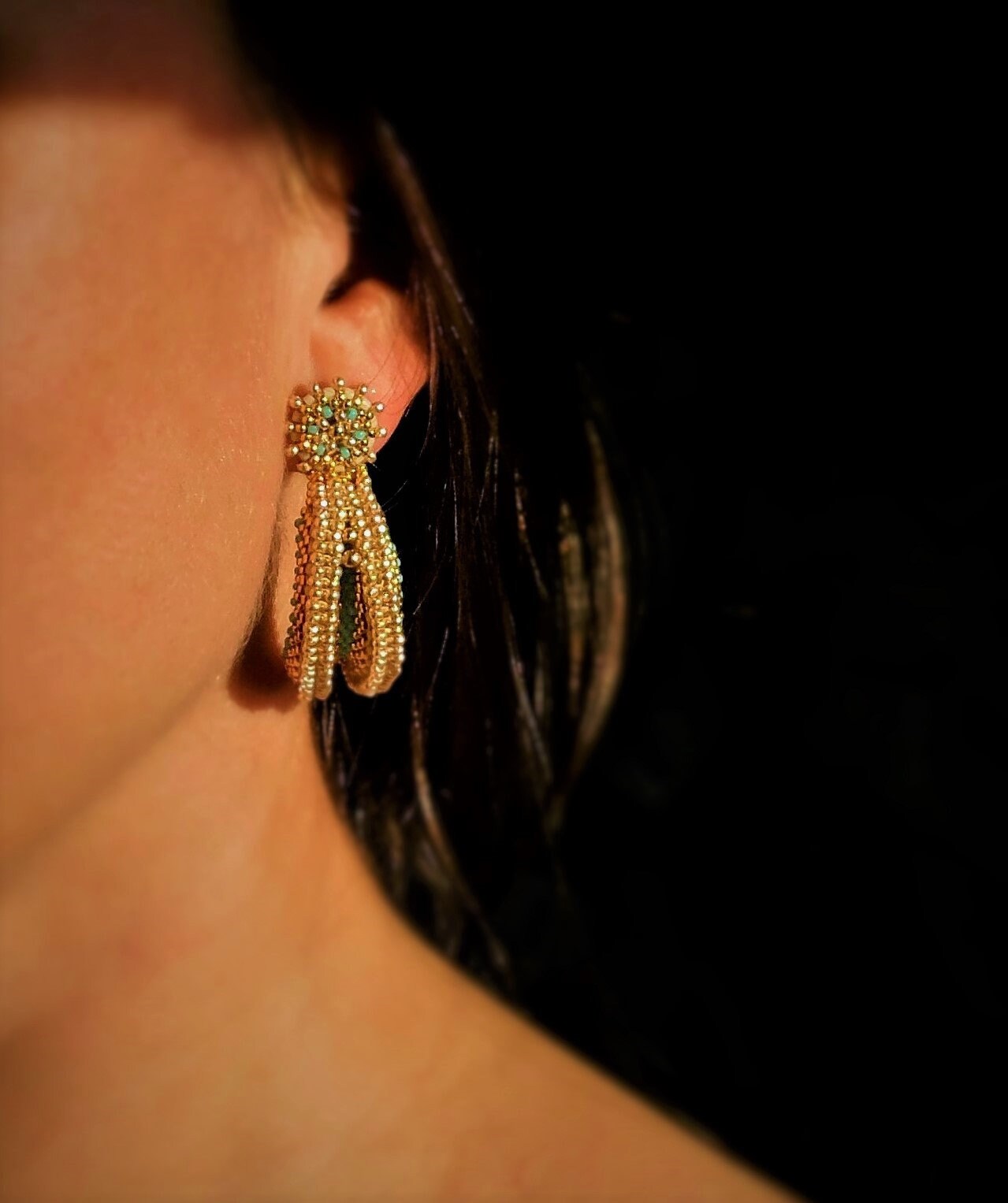 Beaded Stud Half Hoop Earring Tutorial With Gold and Blue Etsy