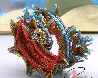 Enchanting Sea Dragon Memory Wire Wrap Bracelet, Seed Bead, Hand Beaded Bracelet by Ezartesa