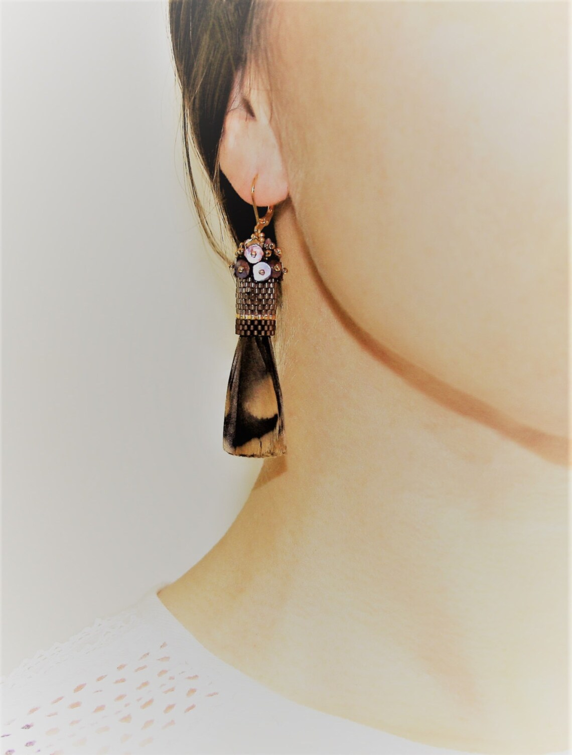 Feather Tassel Beaded Earrings Tutorial Pattern With Glass Etsy