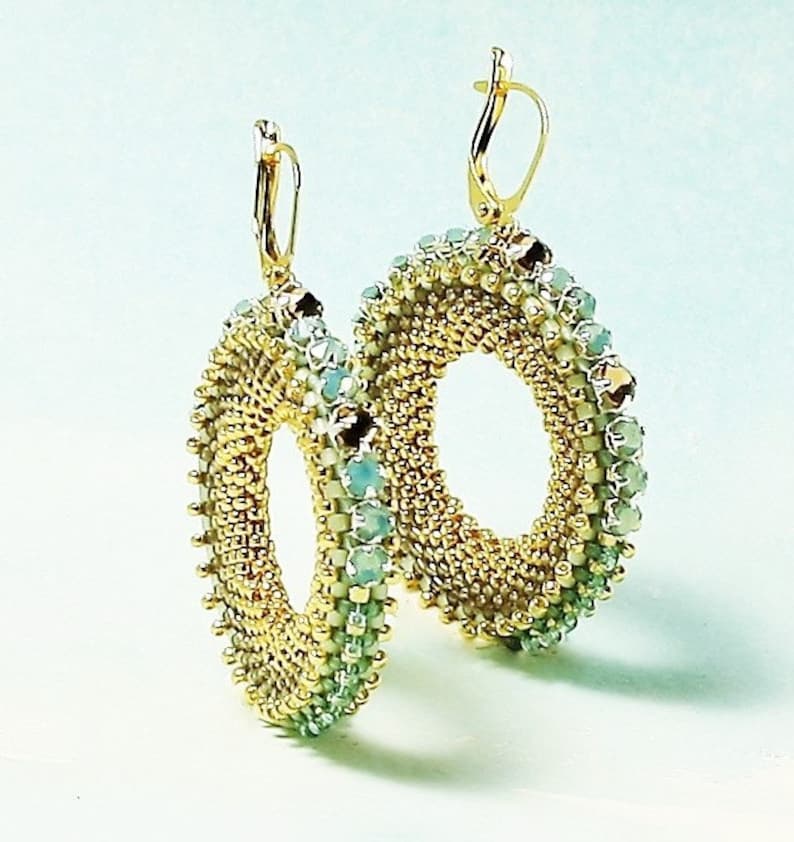 Beaded Hoop Earrings Tutorial Gold and Sea Green Seed Bead Etsy
