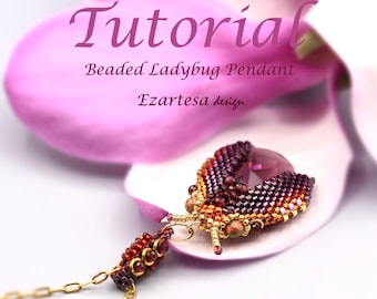 Ladybug Pendant Beading Tutorial, Seed Bead Pattern by Ezartesa.