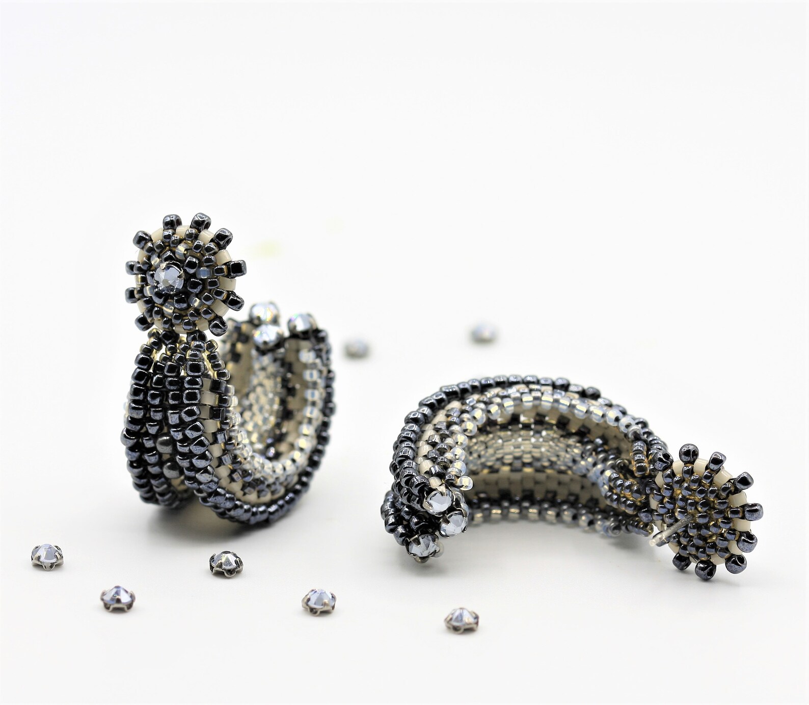 Beaded Stud Half Hoop Earring Tutorial With Gold and Blue Etsy