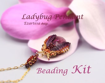 Ladybug Pendant Beading Kit, Seed Bead Pattern by Ezartesa.