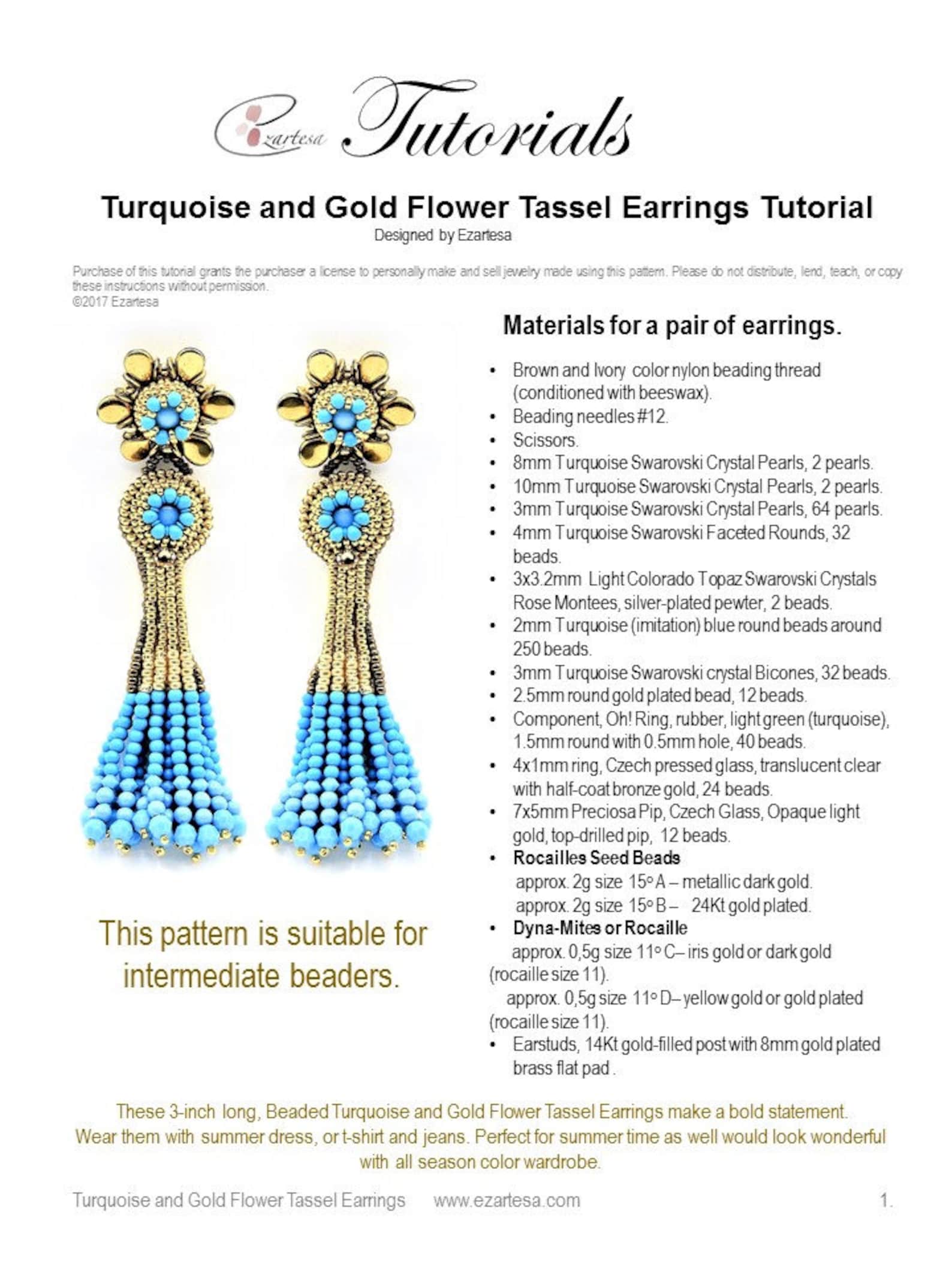 Beaded Tassel Earrings Tutorial With Beaded Flower Posts Etsy